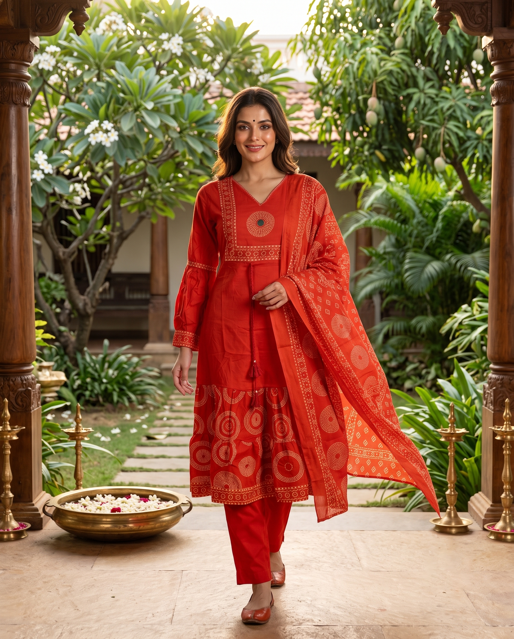 Rust Red with Dupatta Anarkali Set