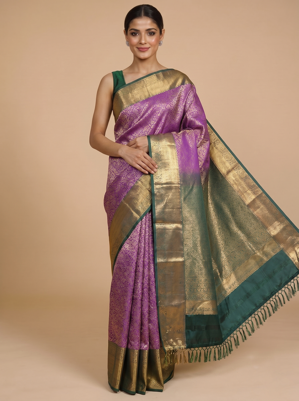 Purple with Bottle Green Kanchipuram Fancy Silk Saree
