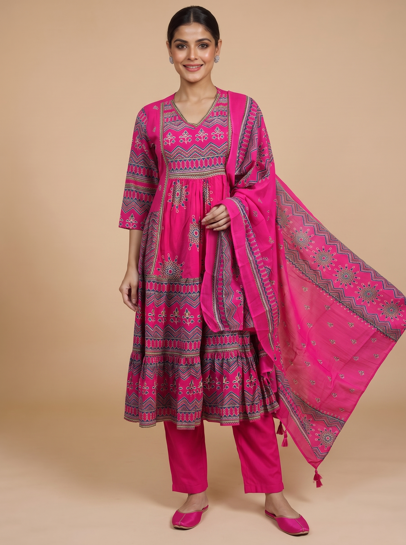 Pink with Dupatta Anarkali Set
