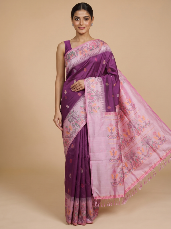 Wine Purple and Pastel Pink Fancy Silk Saree