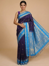 Elegant Deep Violet and Turquoise Blue pure Silk cotton Saree