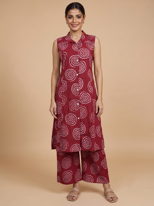 Maroon Shibori Print Co-ord Set