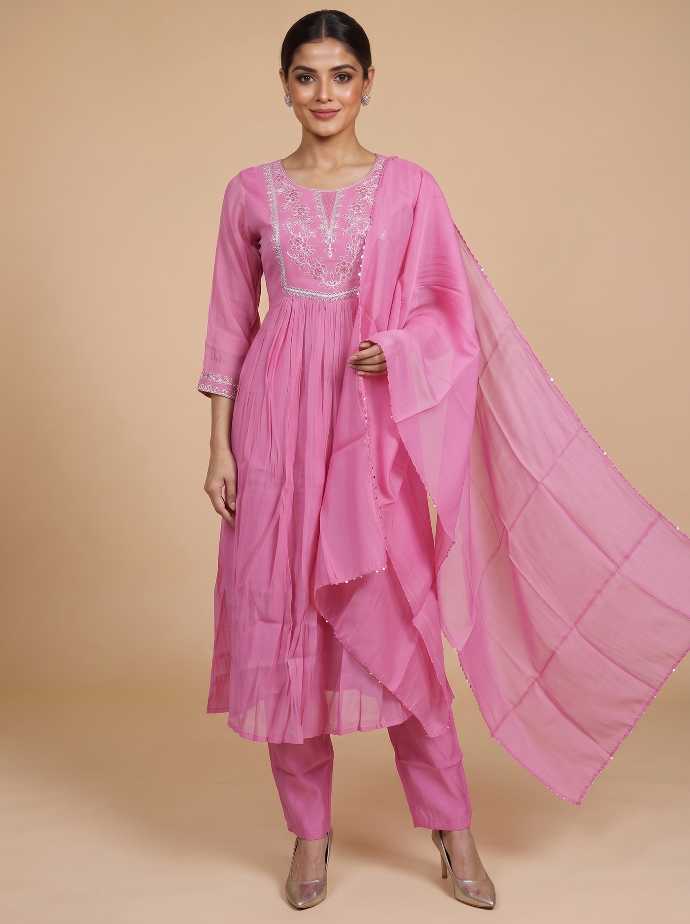 Pink with Dupatta Anarkali Set