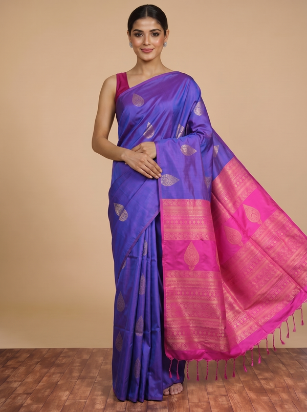 Purple with Pink - Semi Silk Saree