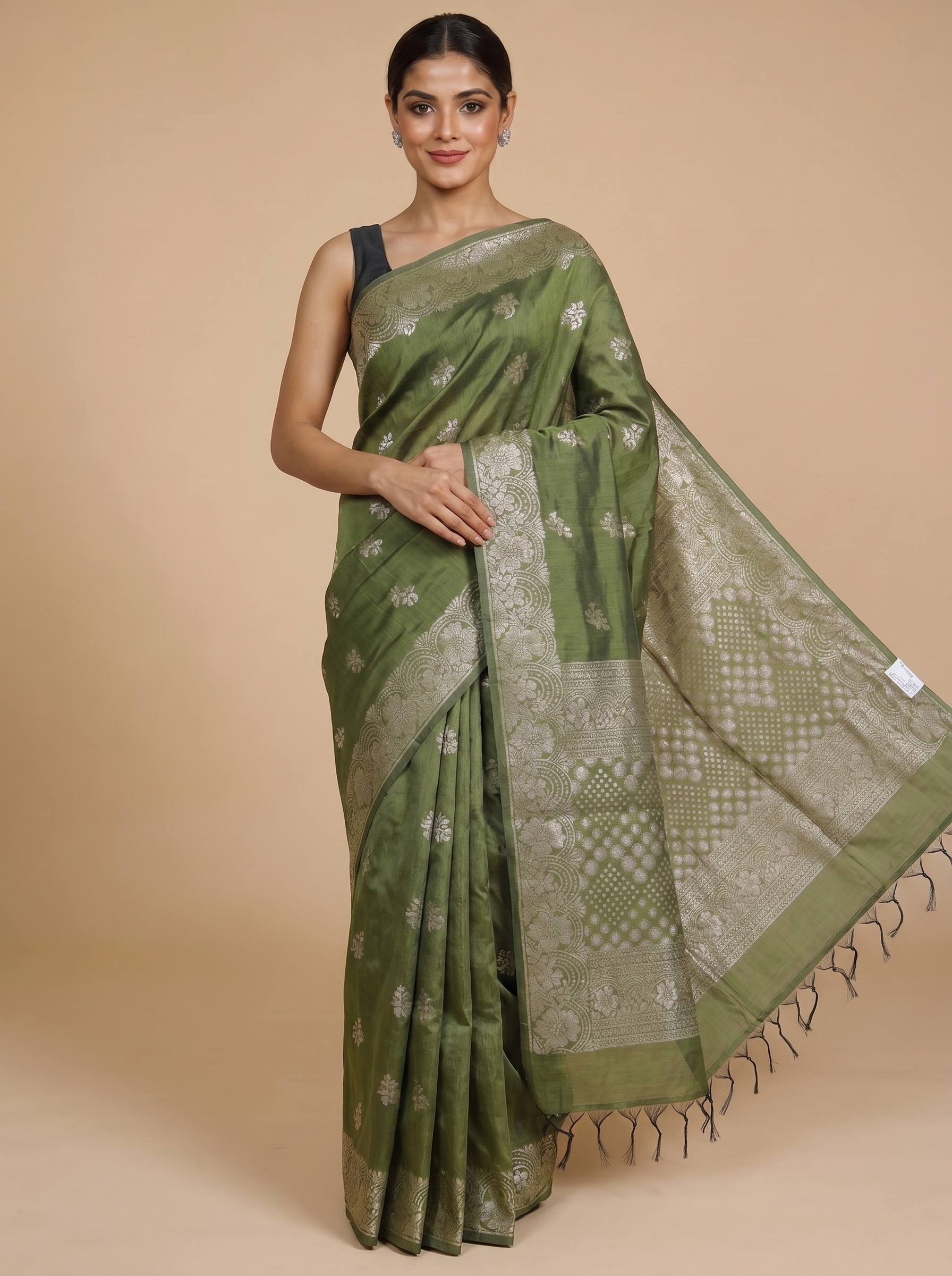 Olive Green Silk Cotton Saree