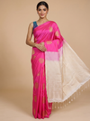 Magenta Pink with Off-White Semi Silk Saree