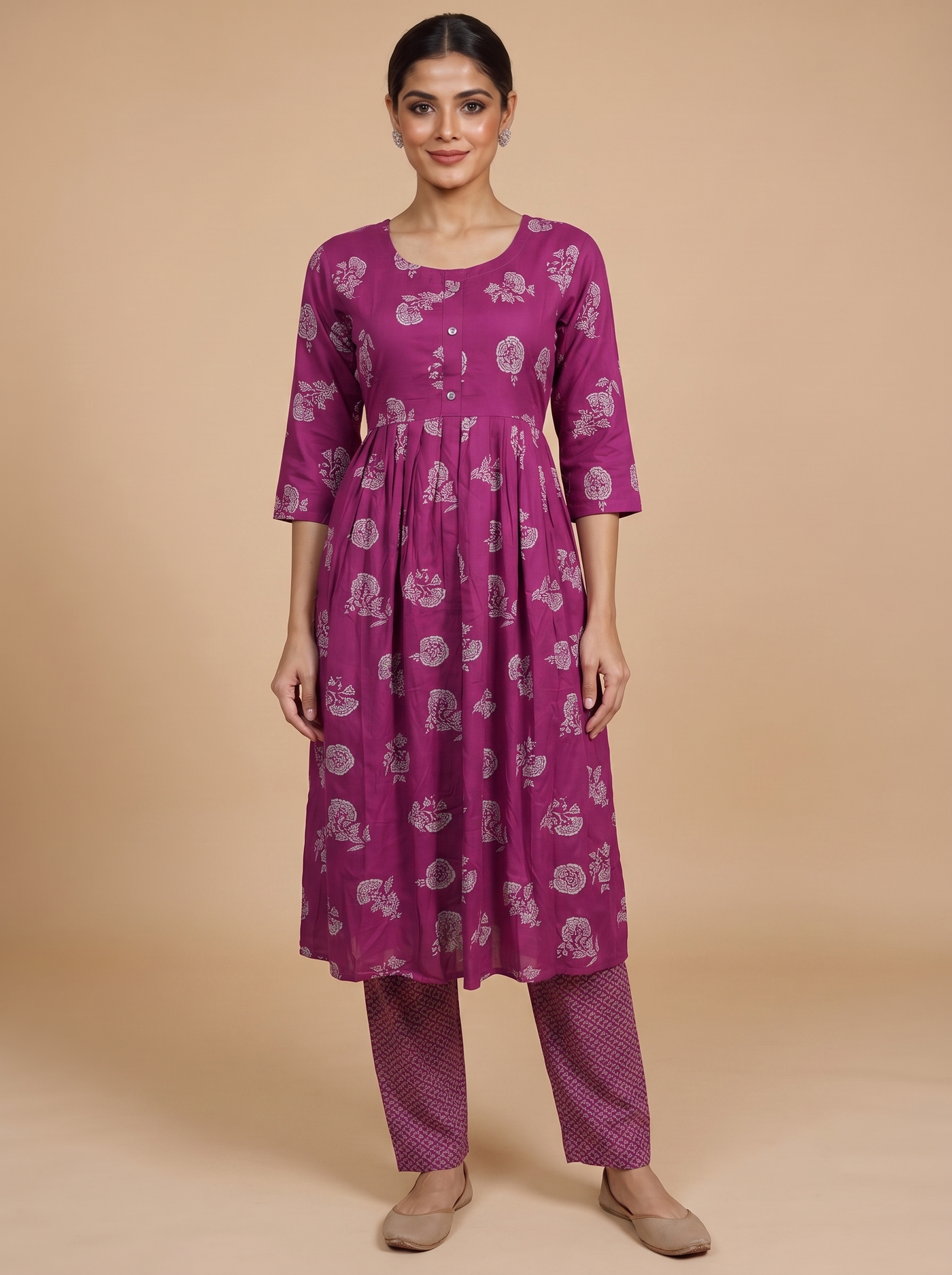 Magenta Printed Anarkali Set