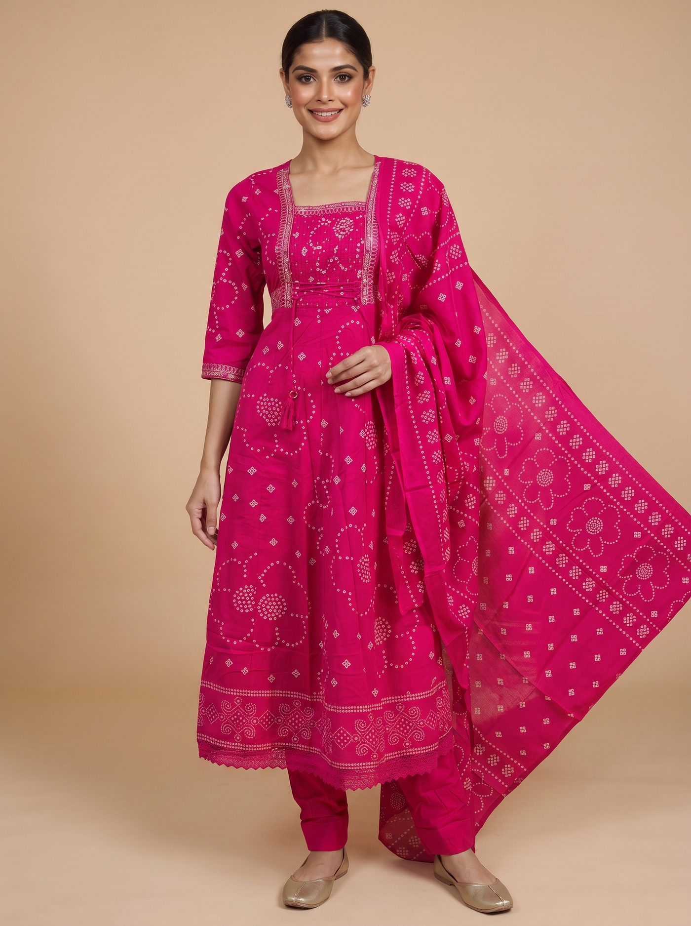 Pink with Dupatta Anarkali Set
