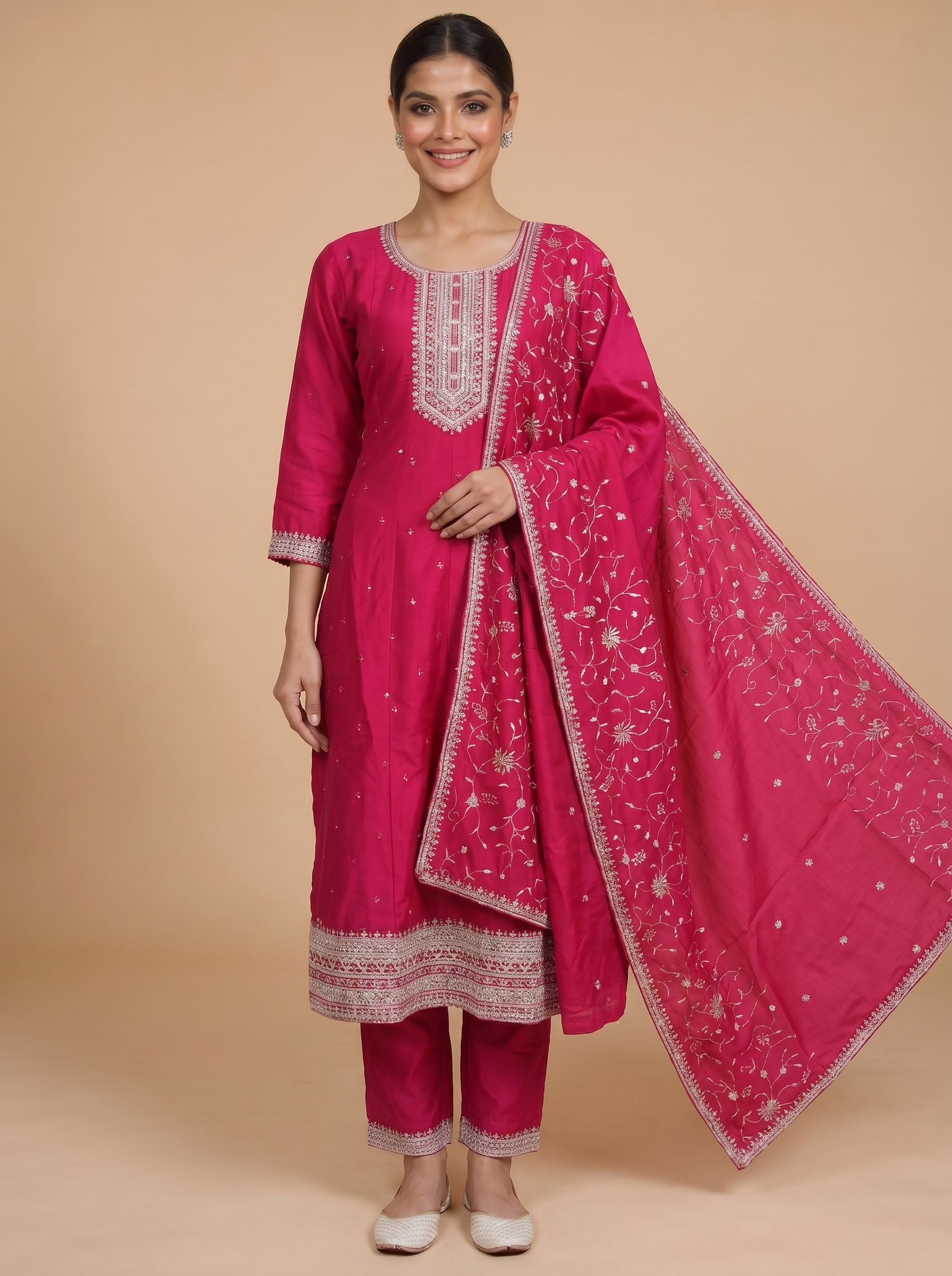 Magenta With Zari Pink  Dupatta Ready Made Salwar Suit