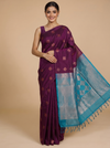 Pure Silk Cotton Saree in Deep Wine and Cyan Blue Zari Weave