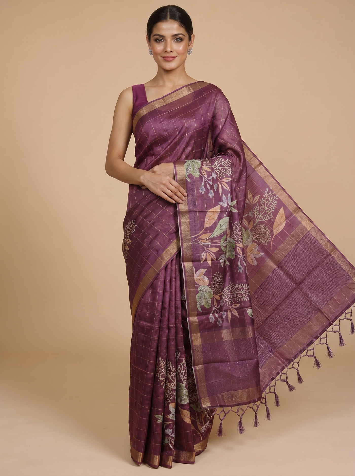 Wine Purple Dola Silk Saree