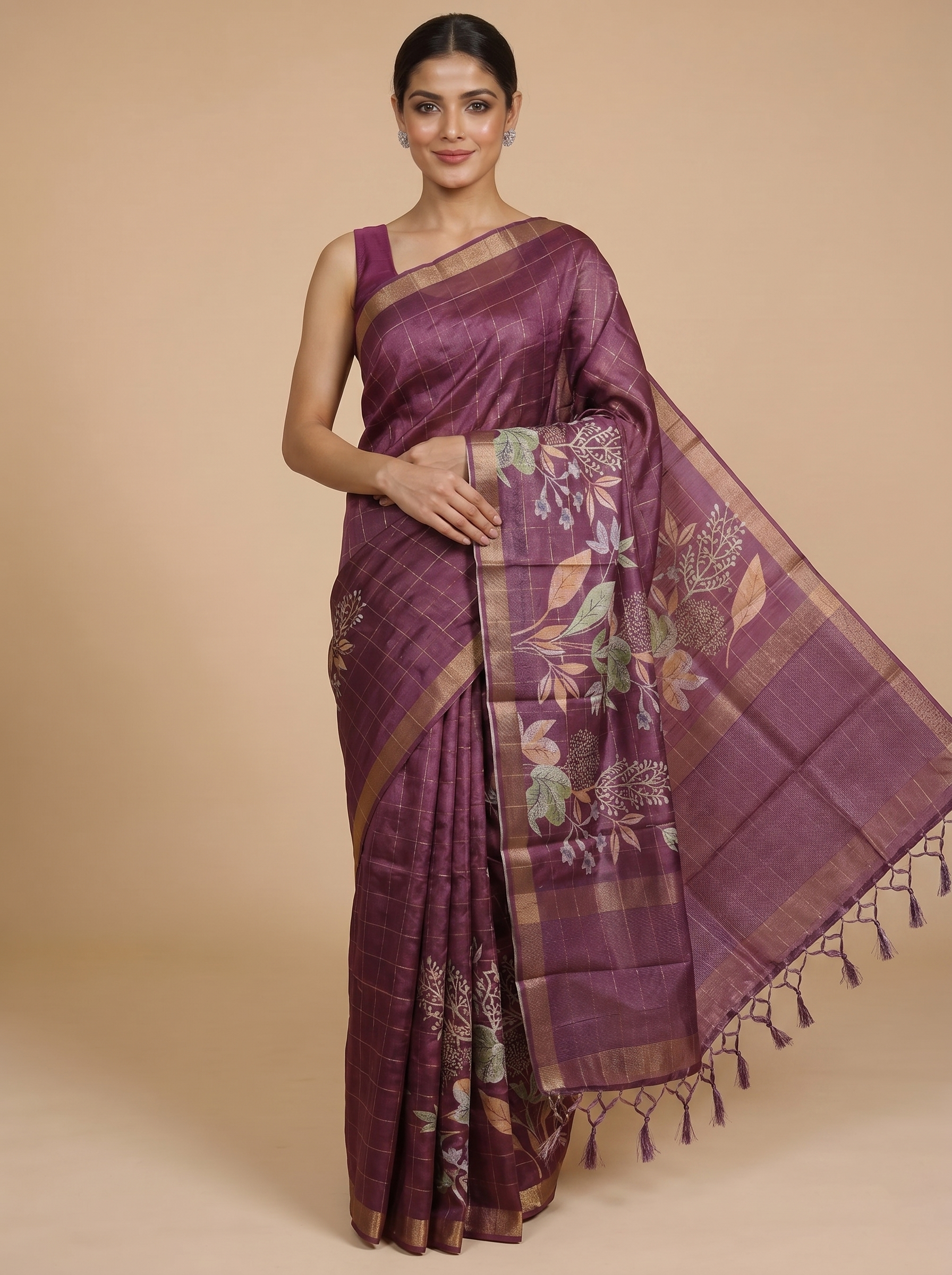 Wine Purple Dola Silk Saree