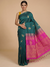 Teal Green with Pink Semi Silk Saree