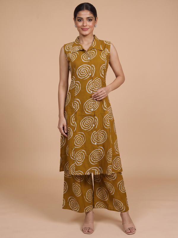 Mustard Yellow Cotton Batik Print Co-ord Set