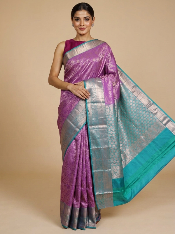Mauve and Sea Green Kanchipuram Silk Saree