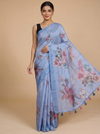 Powder Blue Floral Print with Multicolor Munthi Dola Silk Saree