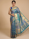 Peacock Blue and Teal Pure Kanchipuram Silk Saree
