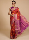 Red and Yellow Ikat with Magenta - Pure Kanchipuram Silk Saree