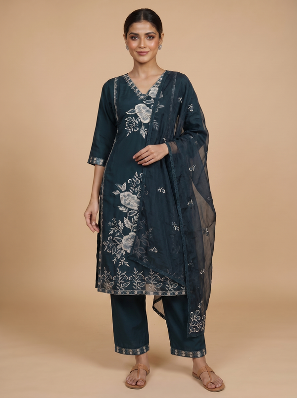Deep Teal Blue with Matching  Dupatta Ready Made Salwar Suit