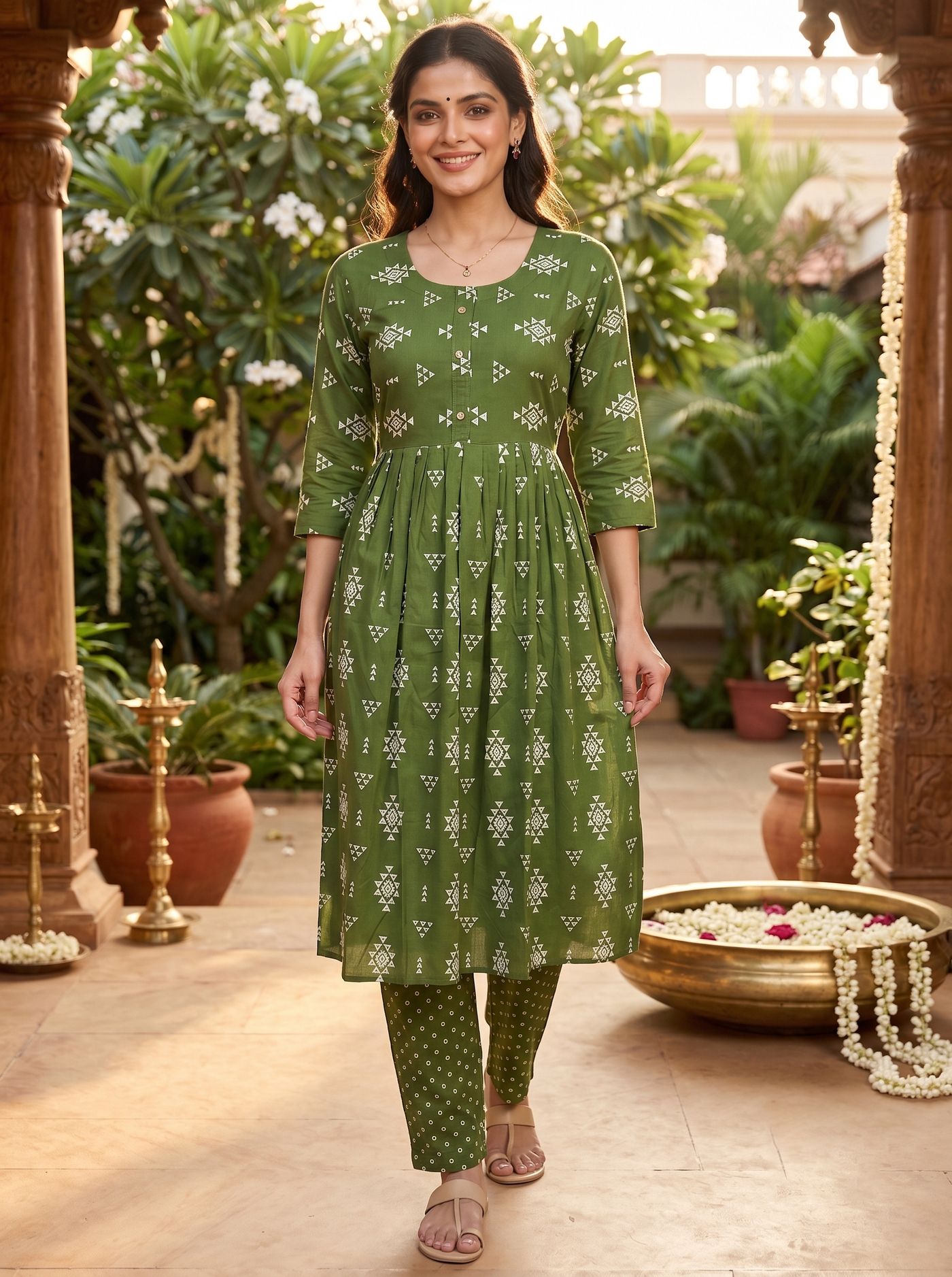 Olive Green Anarkali Set