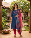 Teal Blue with Magenta Dupatta Anarkali Set