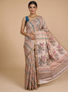 Beige and Multicolor Stripes with Floral Pallu - Linen Cotton Saree