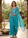 Teal Blue with Floral printed Dupatta Ready Made Kurti Set