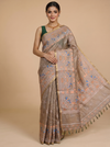 Beige with Multicolored Accents - Linen Cotton Saree