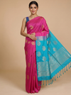 Magenta Pink with Turquoise Blue - Semi Silk Saree