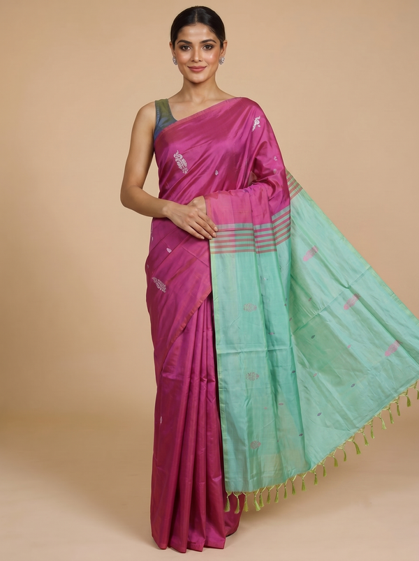 Magenta Pink with Sea Green Vaalai Naar Pattu Saree