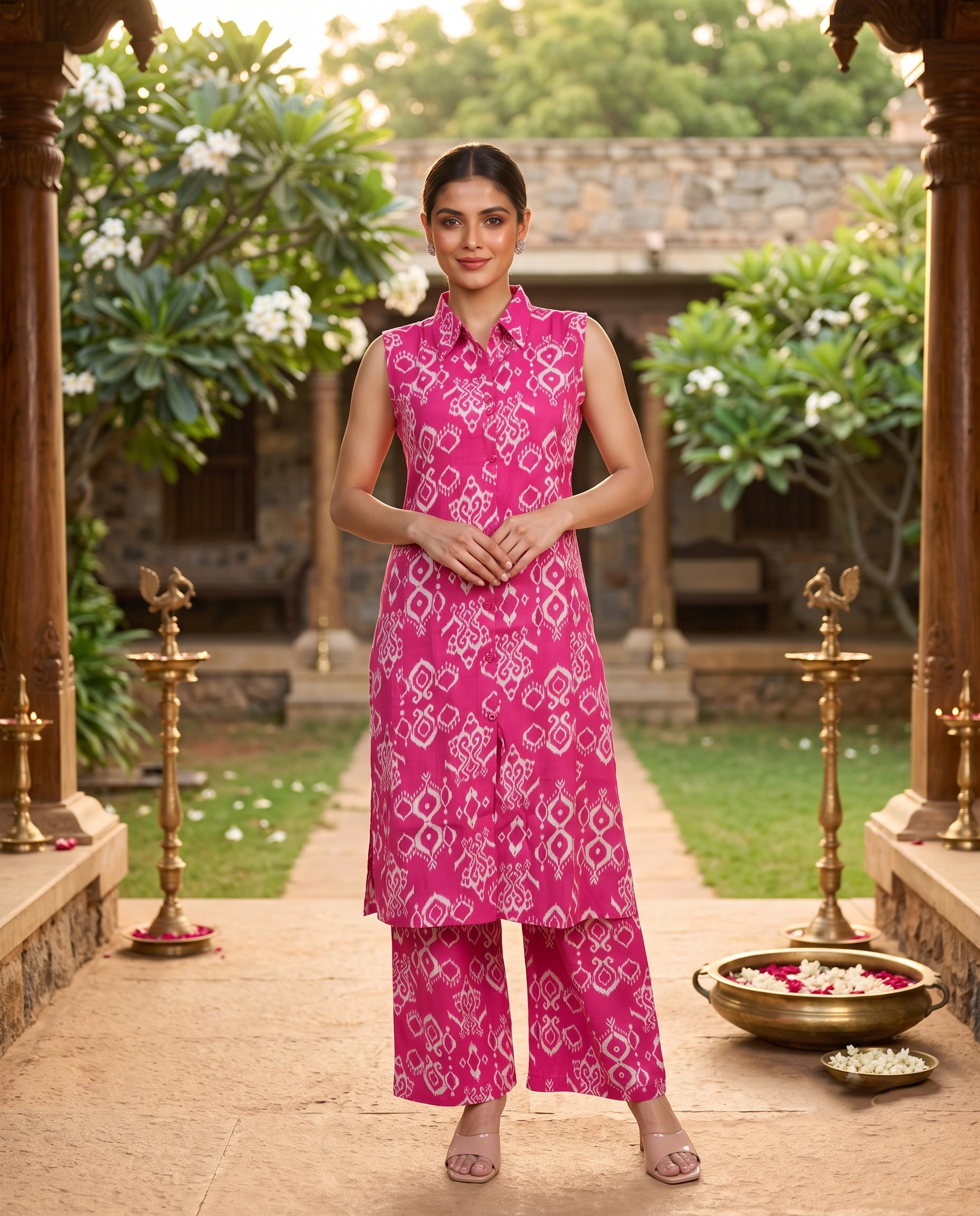 Pink Ikat Print Cotton Co-ord Set
