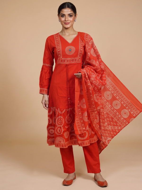 Rust Red with Dupatta Anarkali Set