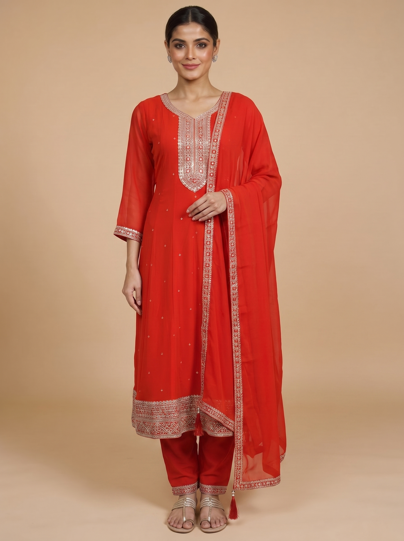 Red with Gold Dupatta Ready Made Salwar Suit