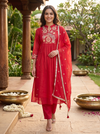 Crimson Red with Dupatta Anarkali Set