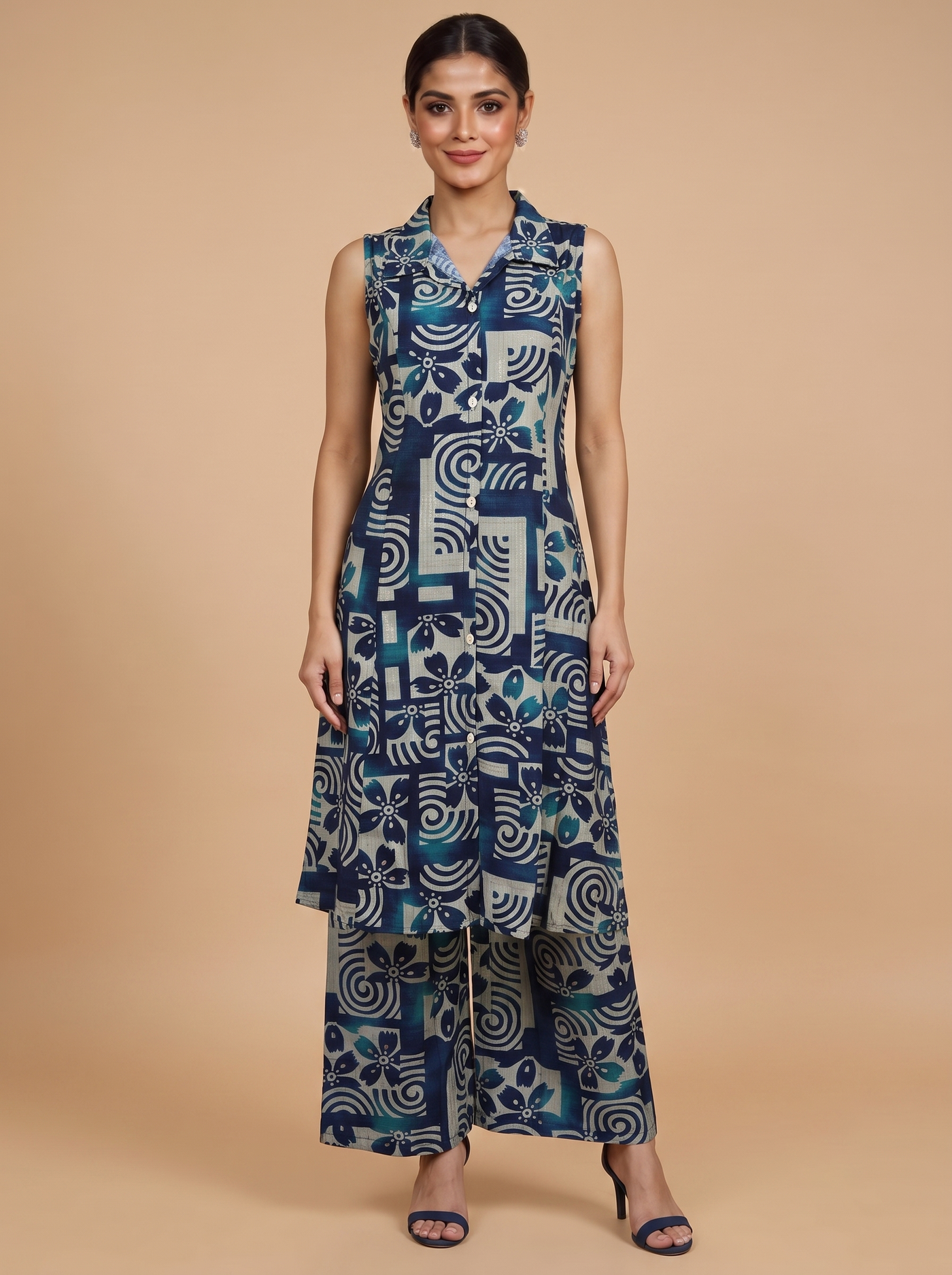 Teal Blue and Beige Co-ord Set