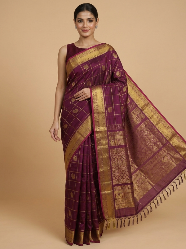 Elegant Wine Pure Silk Cotton Saree
