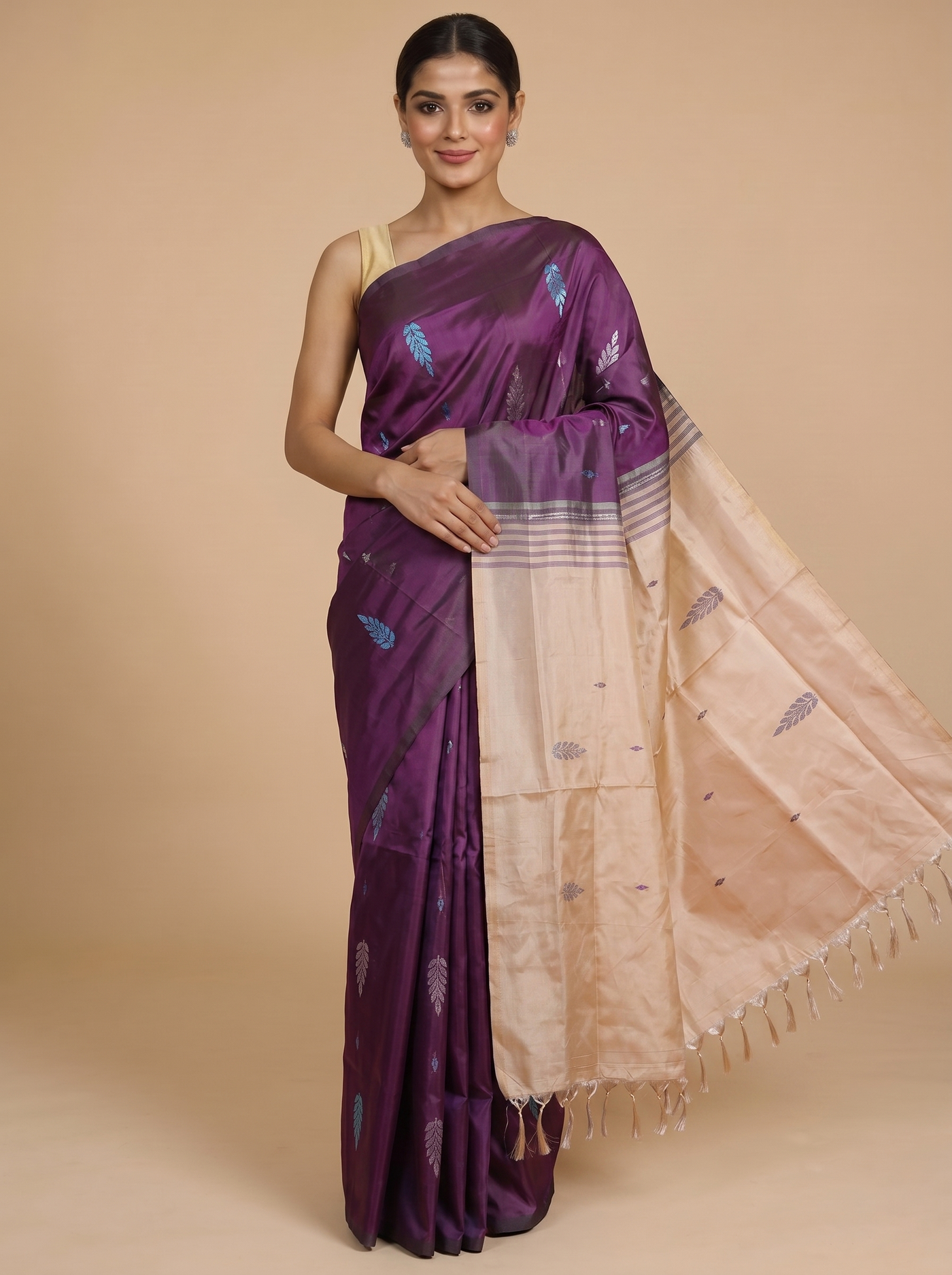 Purple with Beige Vaalai Naar Pattu Saree