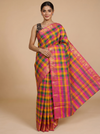 Multicolor Plaid and Pink Chettinad Cotton Saree