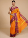 Mustard Yellow and Wine Purple Chettinad Cotton Saree
