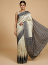 Contemporary Cream & Charcoal Grey Kanchipuram Silk Saree
