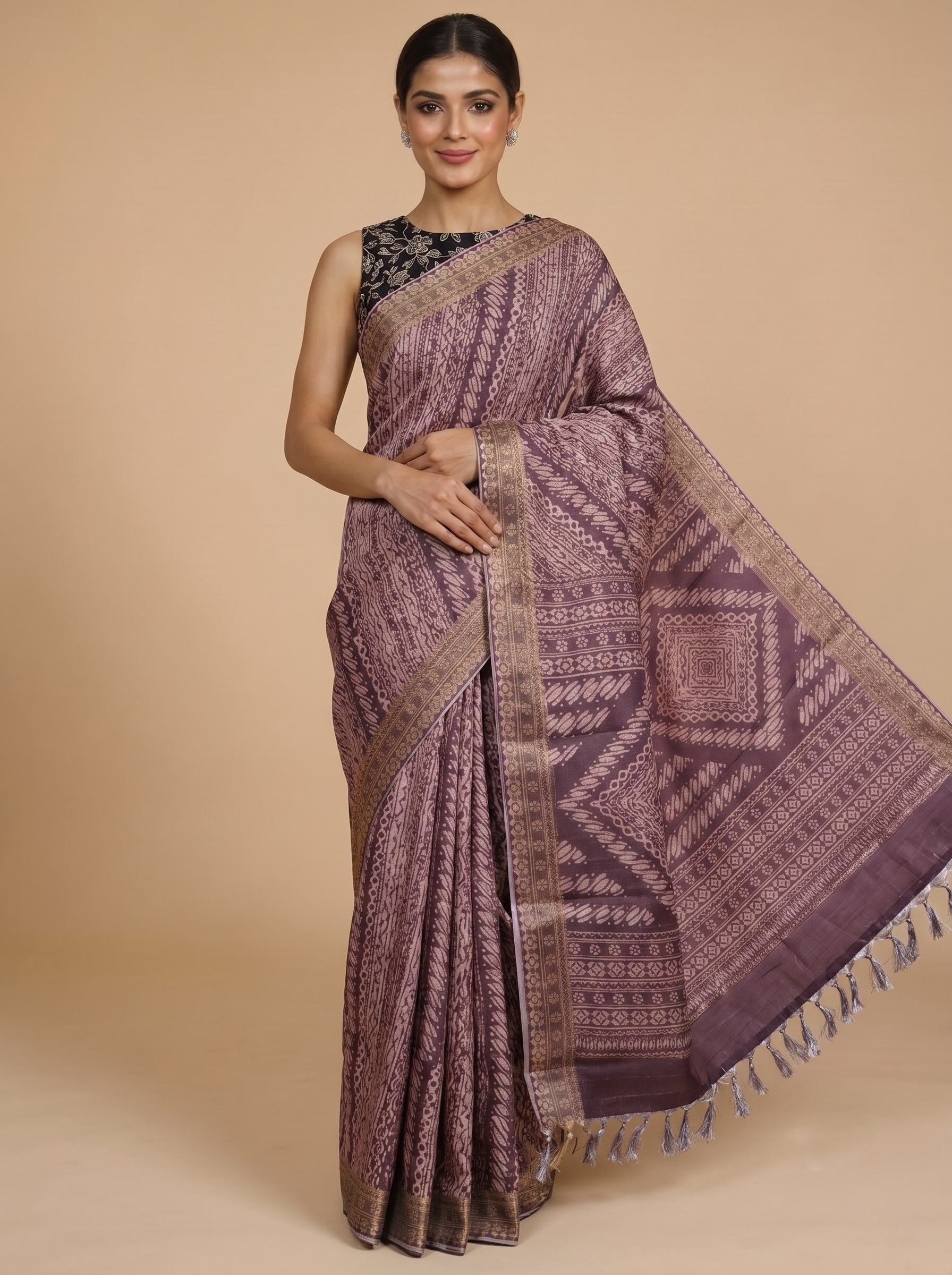 Mauve and Antique Gold Dola Silk Saree