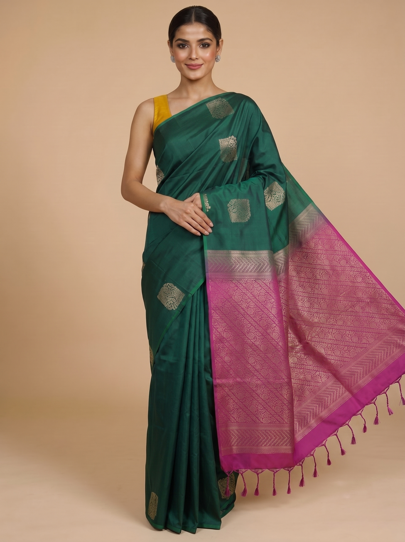Green with Pink - Semi Silk Saree