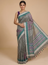 Charcoal Grey with Teal Green - Semi Tussar Saree