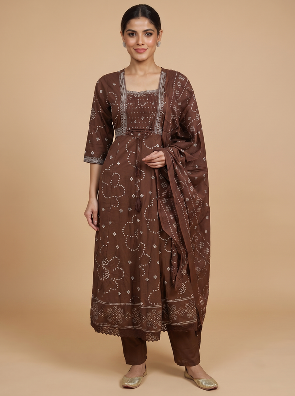 Brown with Dupatta Anarkali Set