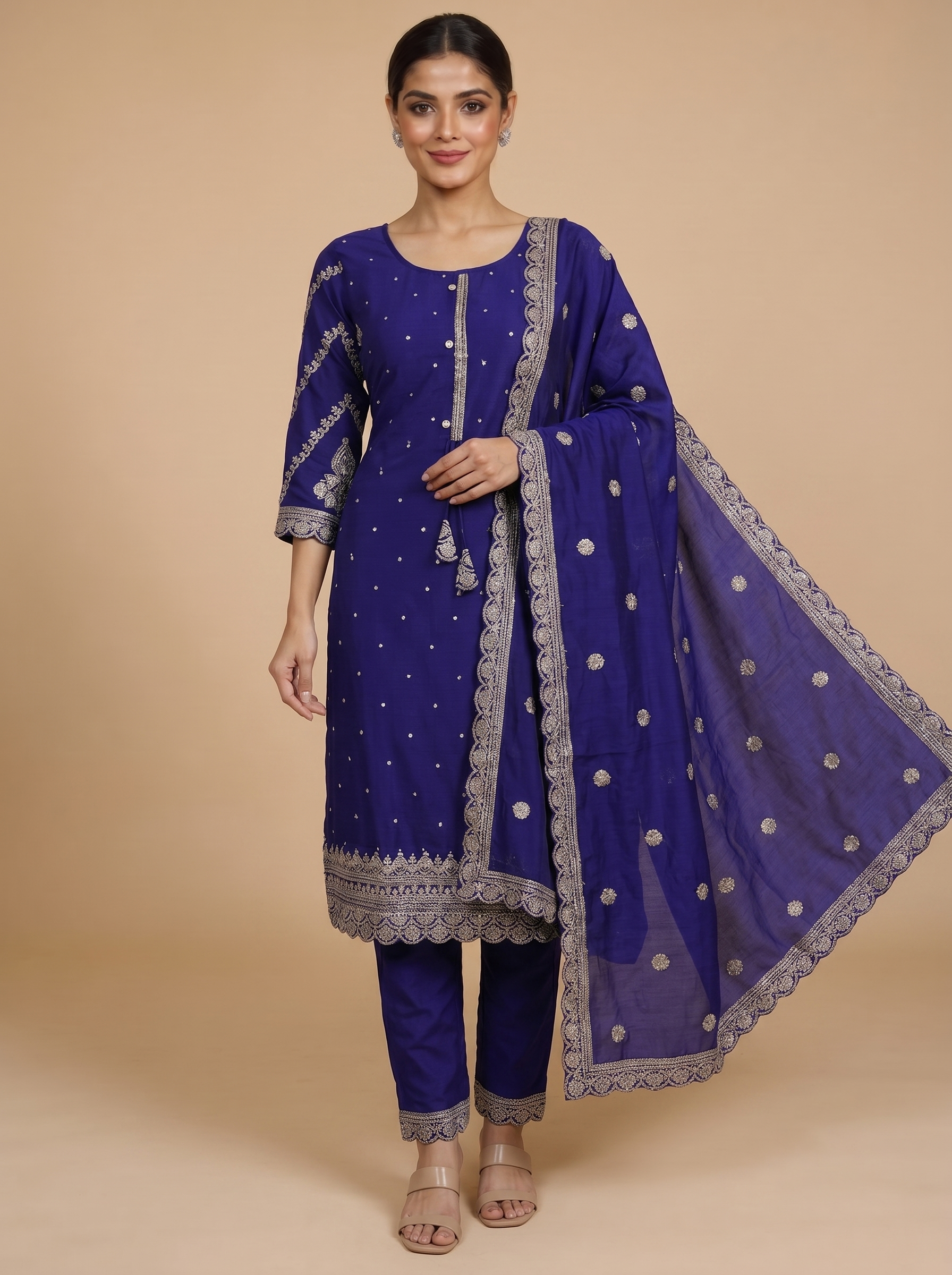 Royal Blue with Royal Blue Dupatta Ready Made Kurti Set