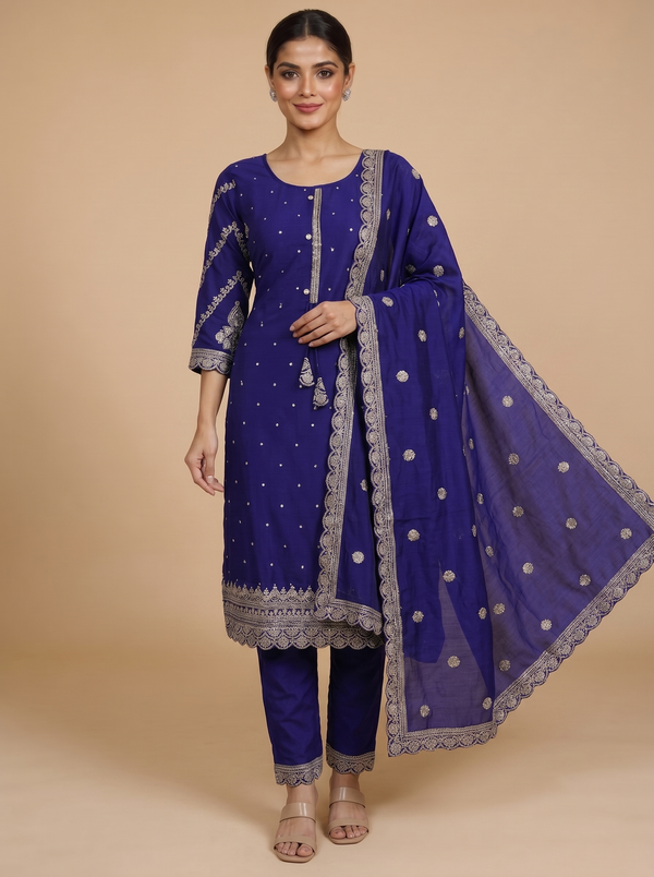 Royal Blue with Royal Blue Dupatta Ready Made Kurti Set