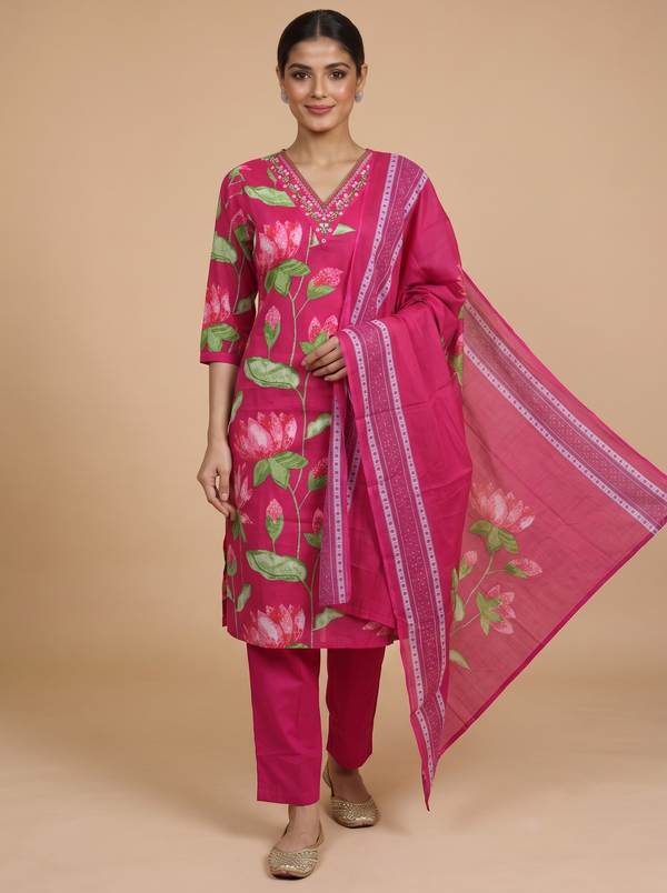 Magenta Pink with Pink Anarkali Set