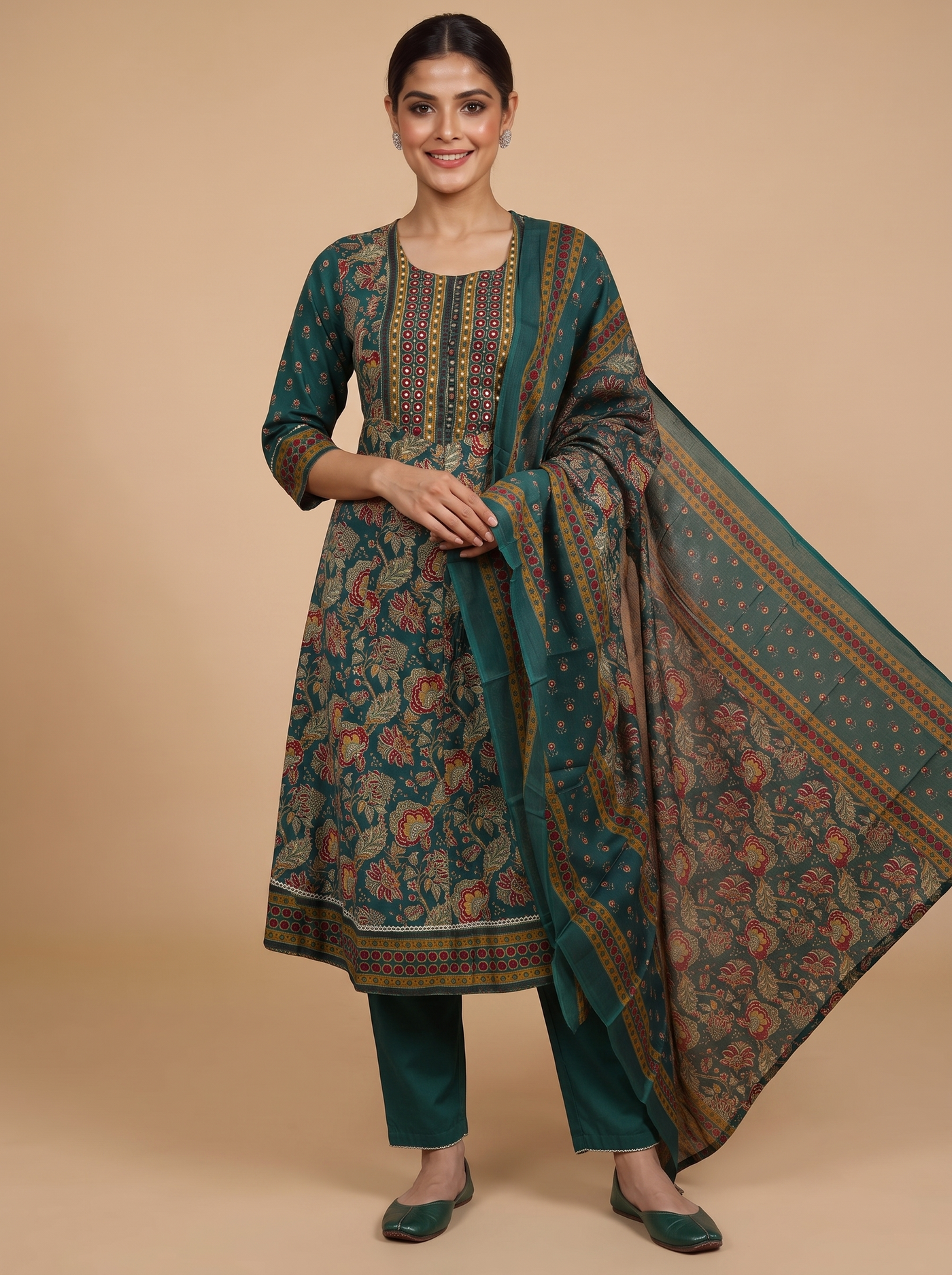 Dark Green with Bottle Green Dupatta Anarkali Set