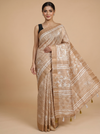 Beige and White Dola Silk Saree