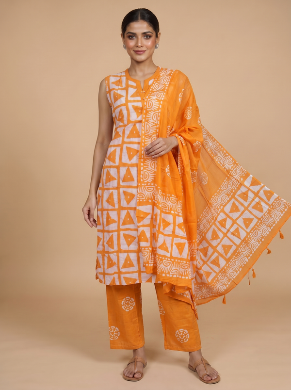 Orange with White Dupatta Ready Made Salwar Suit
